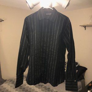 CLAIBORNE BUTTON UP SHIRT - LARGE - STRIPPED BLACK/GRAY